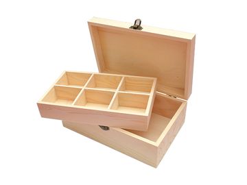 Dřevěná krabice na čajové sáčky 6 přihrádková