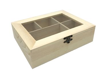 Dřevěná krabice se sklem 5 přihrádek