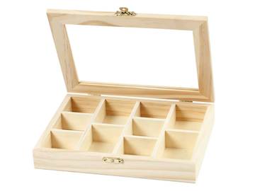 Dřevěná krabice prosklená 10 přihrádek