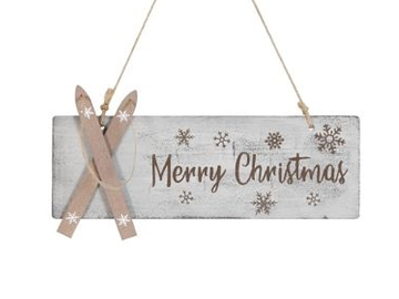 Dřevěná vánoční dekorace - prkno s lyžemi 30cm