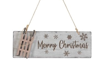 Dřevěná vánoční dekorace - deska se sáňkami 30cm