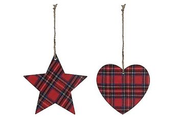 Dřevěná vánoční ozdoba potažená textilem 14cm - srdce