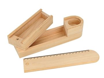 Dřevěná zasouvací krabička - penál s pravítkem a stojanem