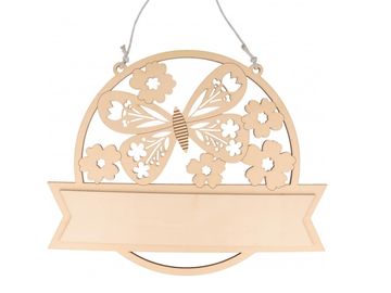 Dřevěná závěsná dekorace s tabulkou 35cm ARTEMIO Mariposa - květinový věnec