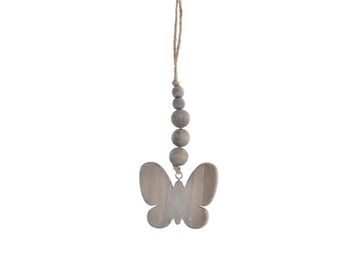 Dřevěná závěsná vintage ozdoba - motýl s korálky - šedý