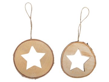 Dřevěné březové závěsné ozdoby 2ks - kruhy hvězdy