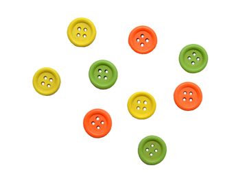 Dřevěné knoflíky 15mm - 9ks - zelené, žluté, oranžové