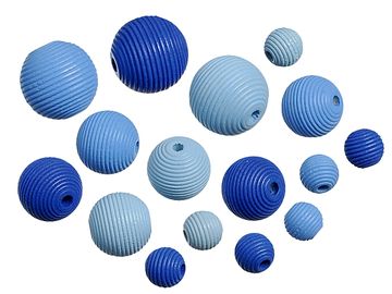 Dřevěné korálky vroubkované kuličky mix velikostí 20ks - modré