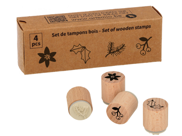 Dřevěné mini razítka ARTEMIO 4ks - Woodsy Christmas - větvičky