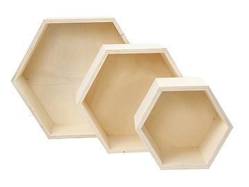 Dřevěné misky/poličky 6-úhelníkové - 3ks