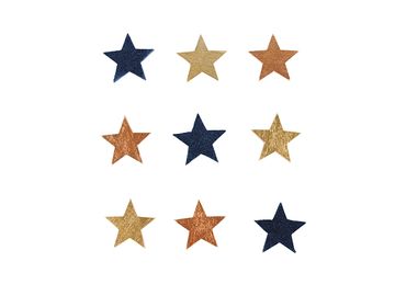 Dřevěné nalepovací ozdoby - metalické, sametové 9ks - modré hvězdičky