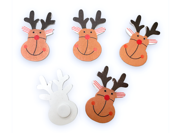 Dřevěné nalepovací vánoční ozdoby 5ks - sobík Rudolf