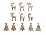 Dřevěné samolepící vánoční ozdoby 10ks - stromy a jeleny