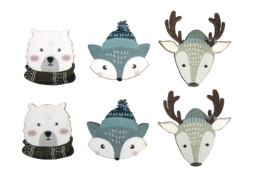 Dřevěné samolepící vánoční ozdoby 6ks - polární zvířátka