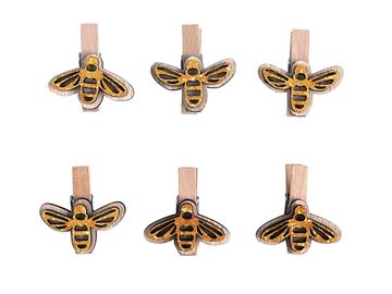 Dřevěné kolíčky 6ks glitrované - včely