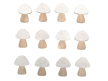 Dřevěné vánoční ozdoby 12ks - třpytivé houby