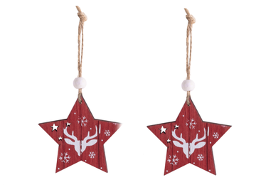 Dřevěné vánoční ozdoby 2ks - červené hvězdičky
