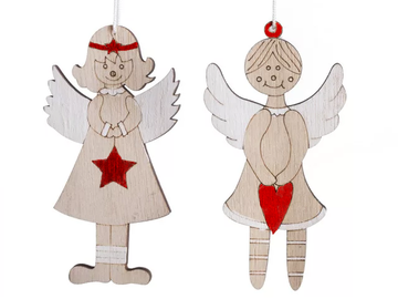 Dřevěné vánoční ozdoby 8ks - andělíci červení