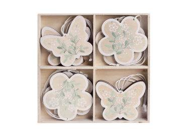 Dřevěné závěsné ozdoby 8ks - malované květiny a motýly