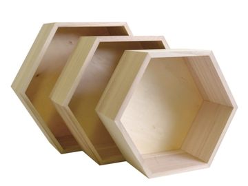 Dřevěné závěsné poličky 6-úhelníkové - 3ks