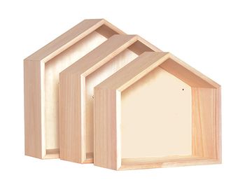 Dřevěné závěsné poličky - domečky