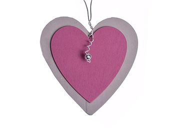 Dřevěné závěsné srdce s drátem 15cm - šedofialové
