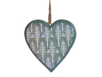Dřevěné závěsné vintage srdce - zelené se stromky