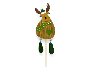 Dřevěný vánoční zápich na špejli 28cm - sobík
