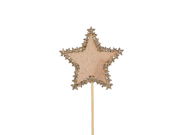 Dřevěný vánoční zápich na špejli 30cm - třpytivá hvězda