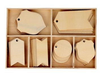 Dýhové dřevěné štítky 24ks přírodní - různé tvary