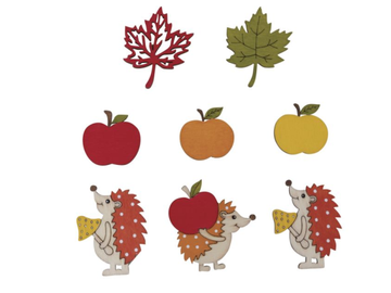 Dýhové nalepovací výřezy podzimní - 8ks - ježci, jablka