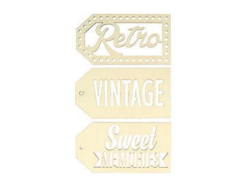 Dýhové výřezy štítky 3ks - Retro, vintage