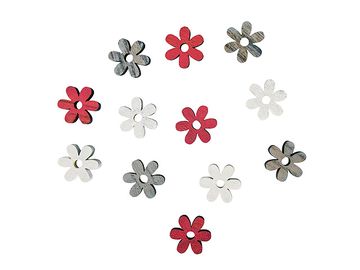 Barvené dřevěné výřezy - květiny - 12ks - bílé, šedé, růžové
