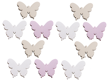 Barvené dřevěné výřezy - pastelové motýly - 12ks