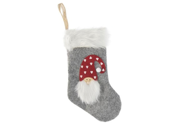 Filcová vánoční ponožka se skřítkem 26cm - šedá