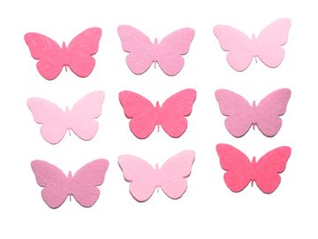 Filcové výřezy 4cm 9ks - motýli - růžové