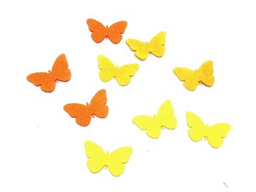 Filcové výřezy 4cm 9ks - oranžovo žluté motýly