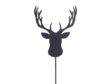 Kovová zapichovací dekorace 22cm - jelení hlava černá
