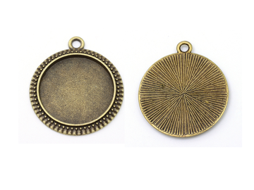 Kovová lůžka na pryskyřici a cabochon 20mm 3ks antické bronzové - ozdobný kruh