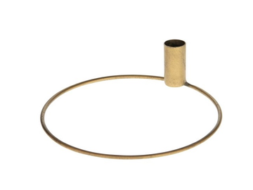 Kovový aranžérský kruh - základ 20cm se stojanem na dlouhou svíčku - zlatý