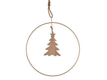 Kovový vánoční kruh - základ na věnec s háčkem a stromečkem 22cm