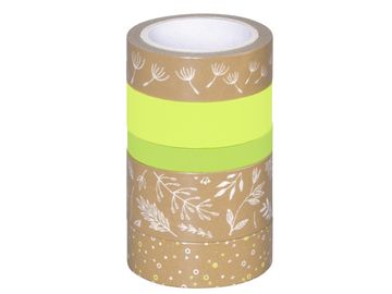 Kraftové lepící washi pásky 5ks - luční motivy zelené