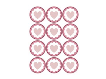 Kreativní nálepky kruhy 48ks srdíčka - pastelové růžové