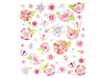 Kreativní nálepky třpytivé - pastelové květiny a motýly