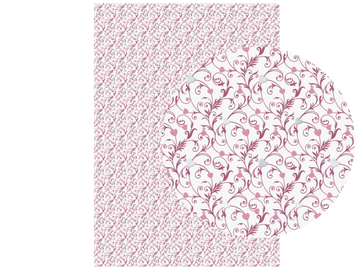 Kreativní papír bílý A4 s metalickým potiskem - srdíčka a ornamenty - růžové