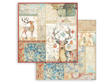 Oboustranný scrapbookový papír - jelen, vánoční patchwork