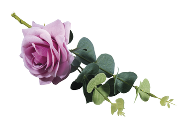 Ozdobná umělá růže s větvičkou 28cm - růžovofialová