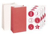 Papírové adventní sáčky s nálepkami 24ks - červené a bílé