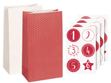 Papírové adventní sáčky s nálepkami 24x13cm - červené a bílé