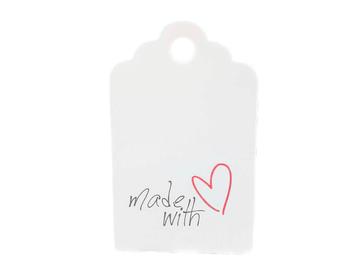 Papírové závěsné štítky bílé 25ks s nápisem - made with Love